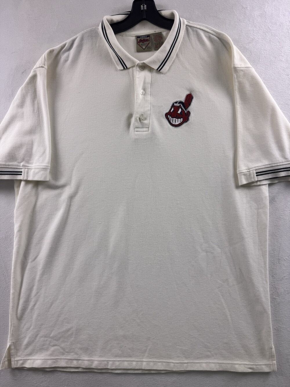 Vintage Cleveland Indians Polo 2XL White Thermal Knit Chief Wahoo MLB Y2K